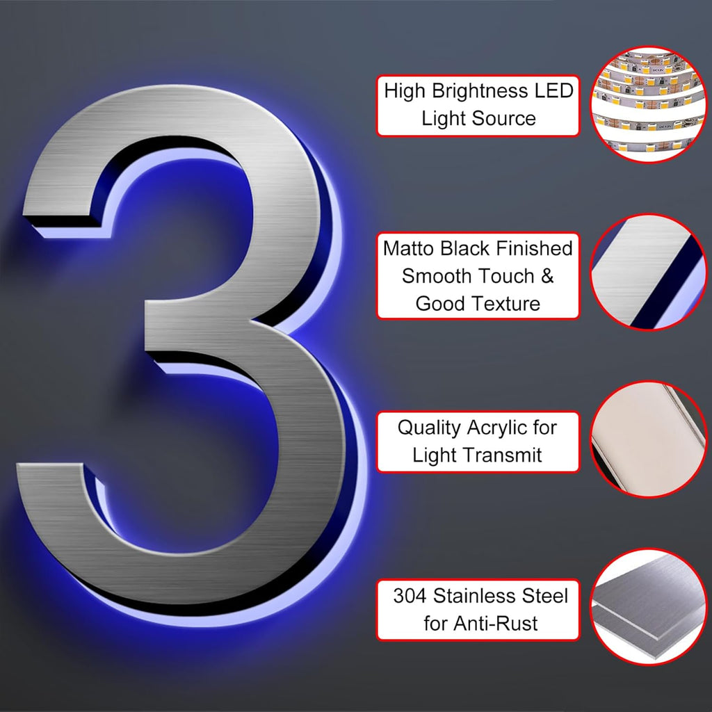 Backlit Illuminated LED House Numbers For Outside, Lighted Address Signs For Houses Address Lights For House LED Address Signs Lighted House Number Sign,16 Inch/400mm,G