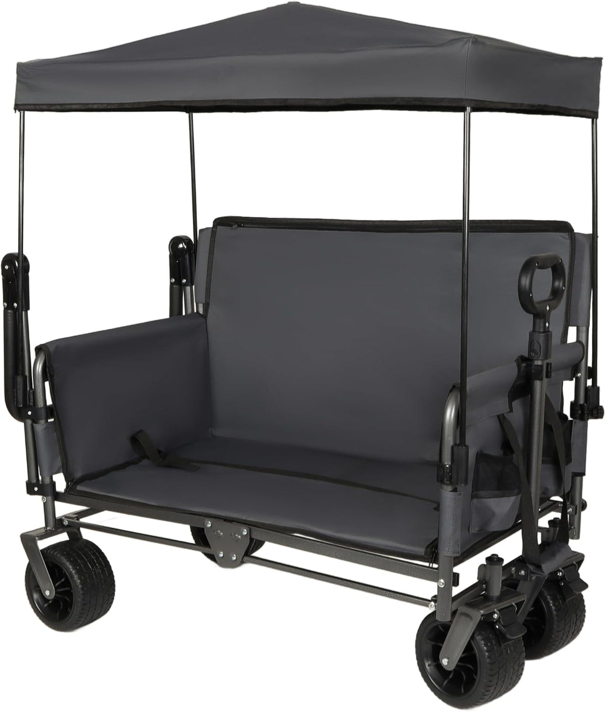 3-in-1 Heavy-Duty Folding Wagon Cart with Adjustable Canopy & Bench Seat – 500lbs Capacity, All-Terrain Utility Cart for Camping, Beach, Sports, Garden Storage (Gray)