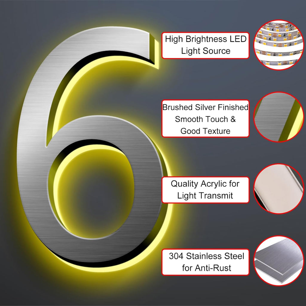 Illuminated Address Number For Outside, Backlit LED Address Numbers For House, Stainless Steel Lighted Up House Numbers, Waterproof, Weather Resistant,18 Inch/450mm,1