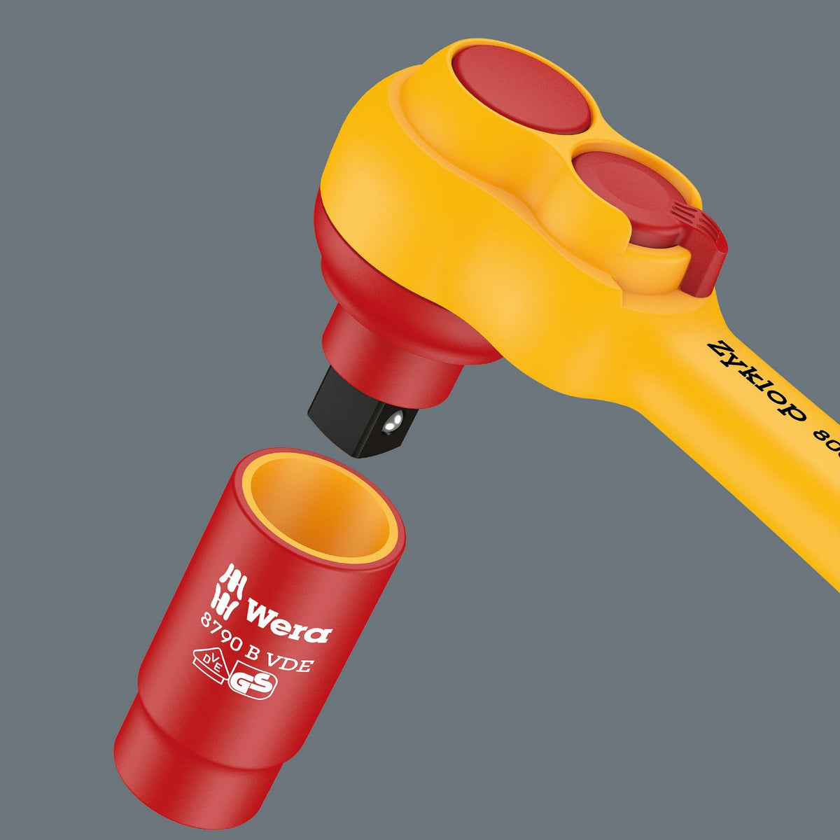WERA 05004966001 8007 B VDE Zyklop Ratchet, Insulated, with Switch Lever, with 3/8' Drive, 3/8' x 222 mm