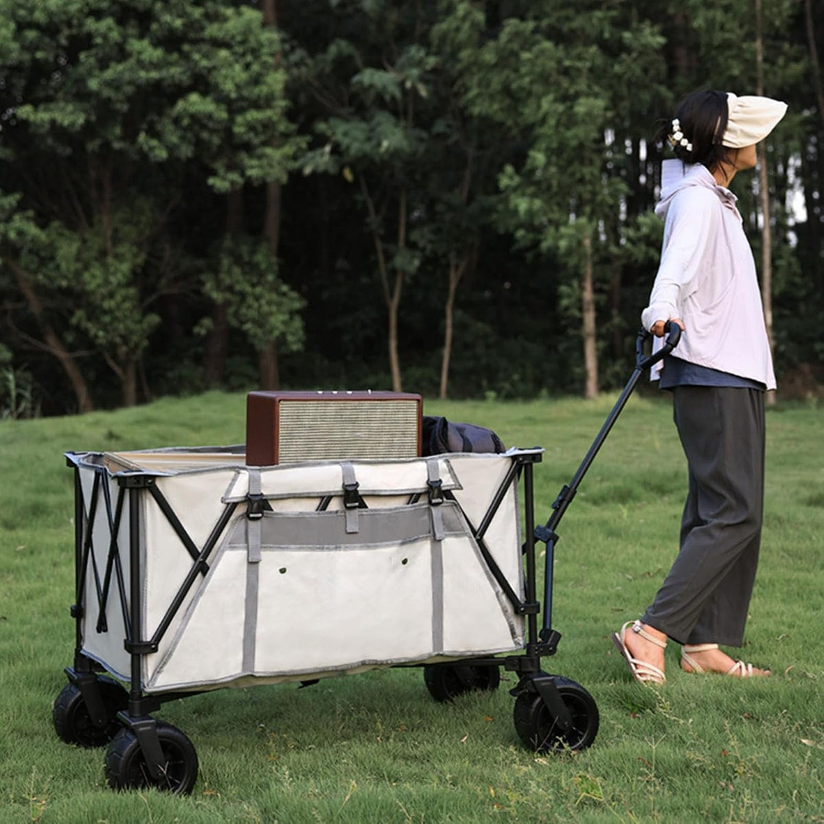 Garden Carts,Silver Gray Gray Collapsible Wagon,Sports Outdoor Utility Wagon Folding Bearing 90Kg Garden Wagon Sports Heavy Duty Steel Frame Foldable Yard Car