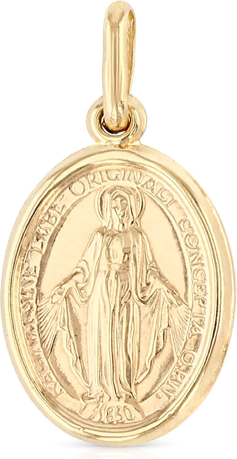 Ioka 14K Solid Yellow Gold Virgin Mary Miraculous Medal Pendant – Classic Catholic Religious Charm Jewelry for Men & Women