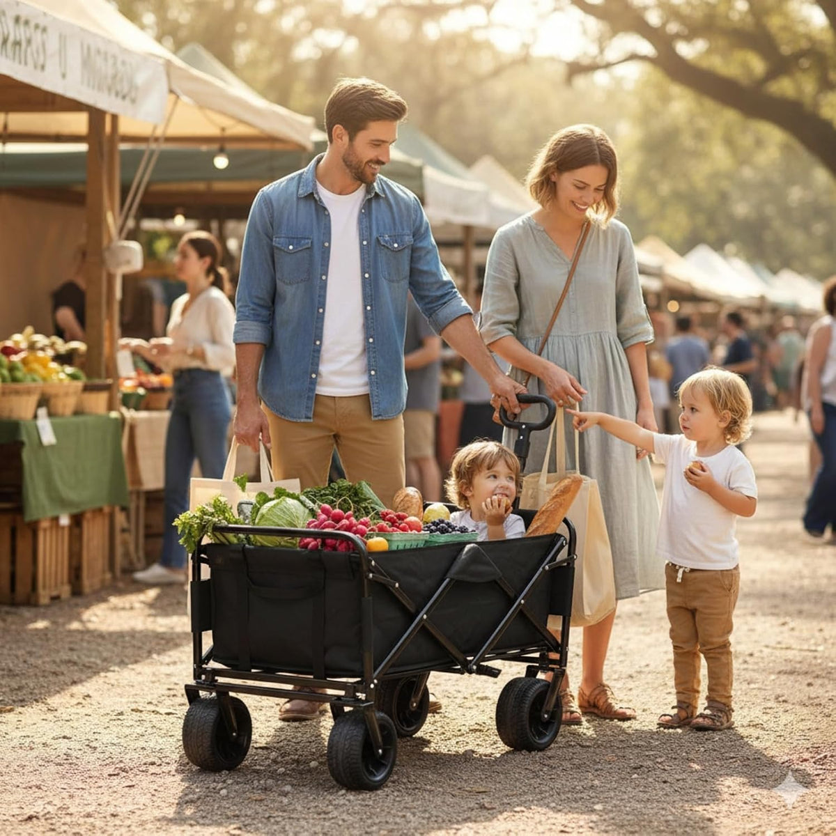 GVDV 550lbs Heavy Duty Collapsible Wagon with Seats, 3-in-1 Folding Wagon with Bench Seat, All-Terrain Beach Cart with Big Wheels & Brakes for Sports, Camping, Fishing, Groceries