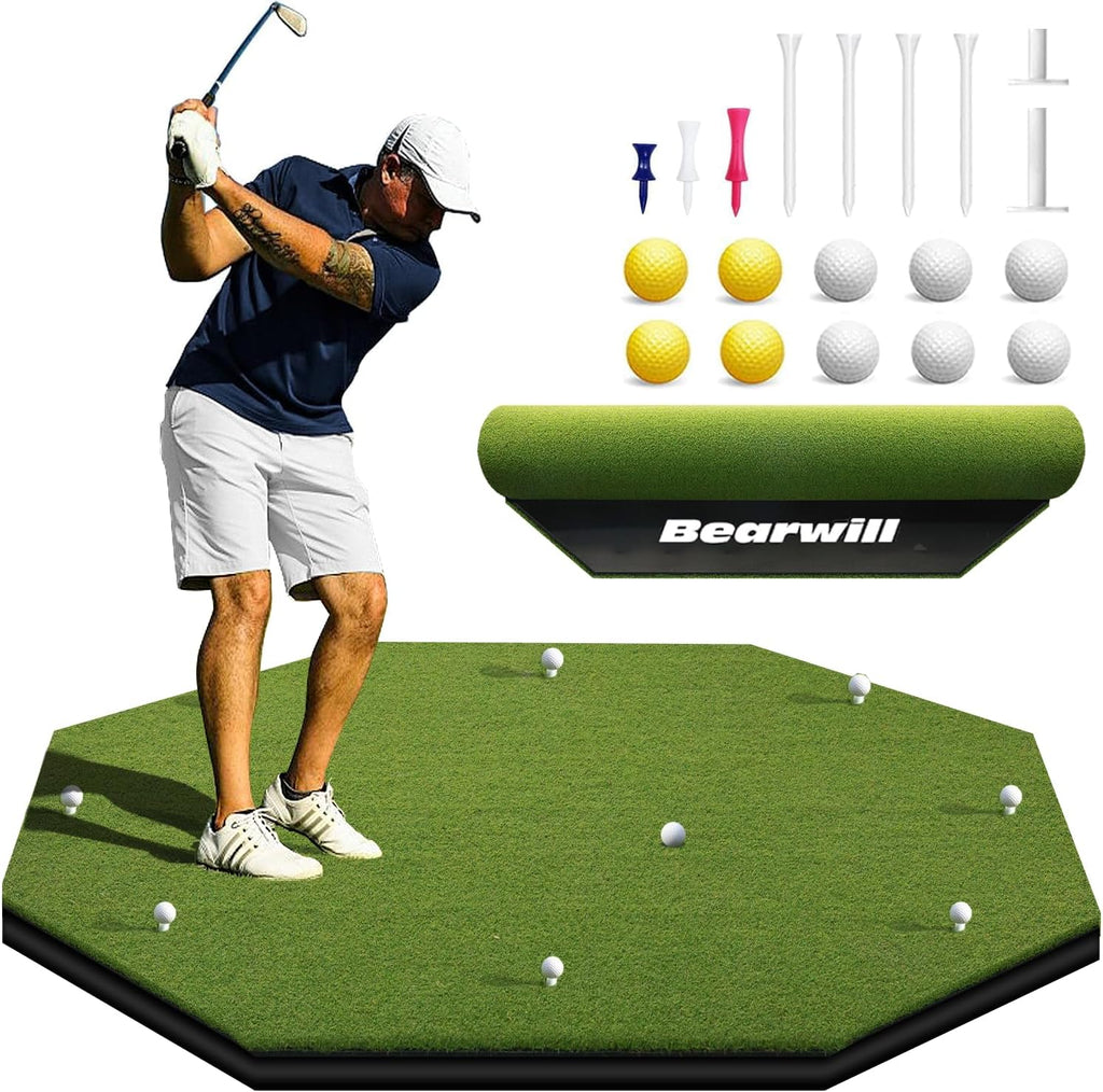 Bearwill Golf Mat 31mm, 5x4ft/5x5ft Elite Golf Hitting Mats for Practice Outdoor Indoor, High-Elasticity Artificial Turf Mat for Garage Simulator Chipping Driving Training