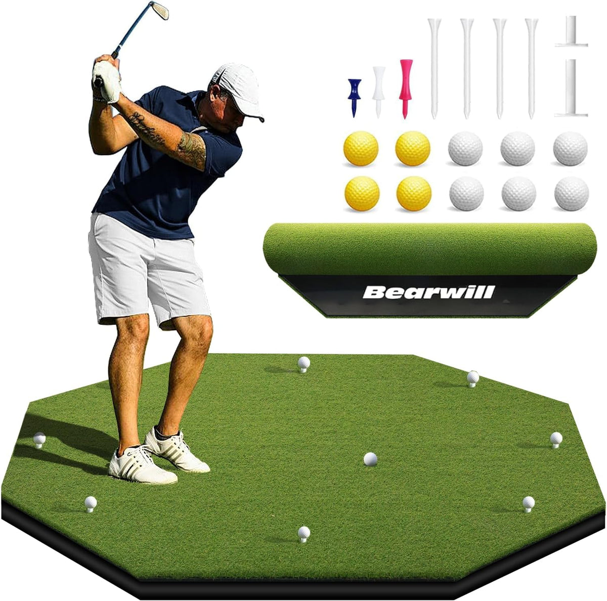 Bearwill Golf Mat 31mm, 5x4ft/5x5ft Elite Golf Hitting Mats for Practice Outdoor Indoor, High-Elasticity Artificial Turf Mat for Garage Simulator Chipping Driving Training