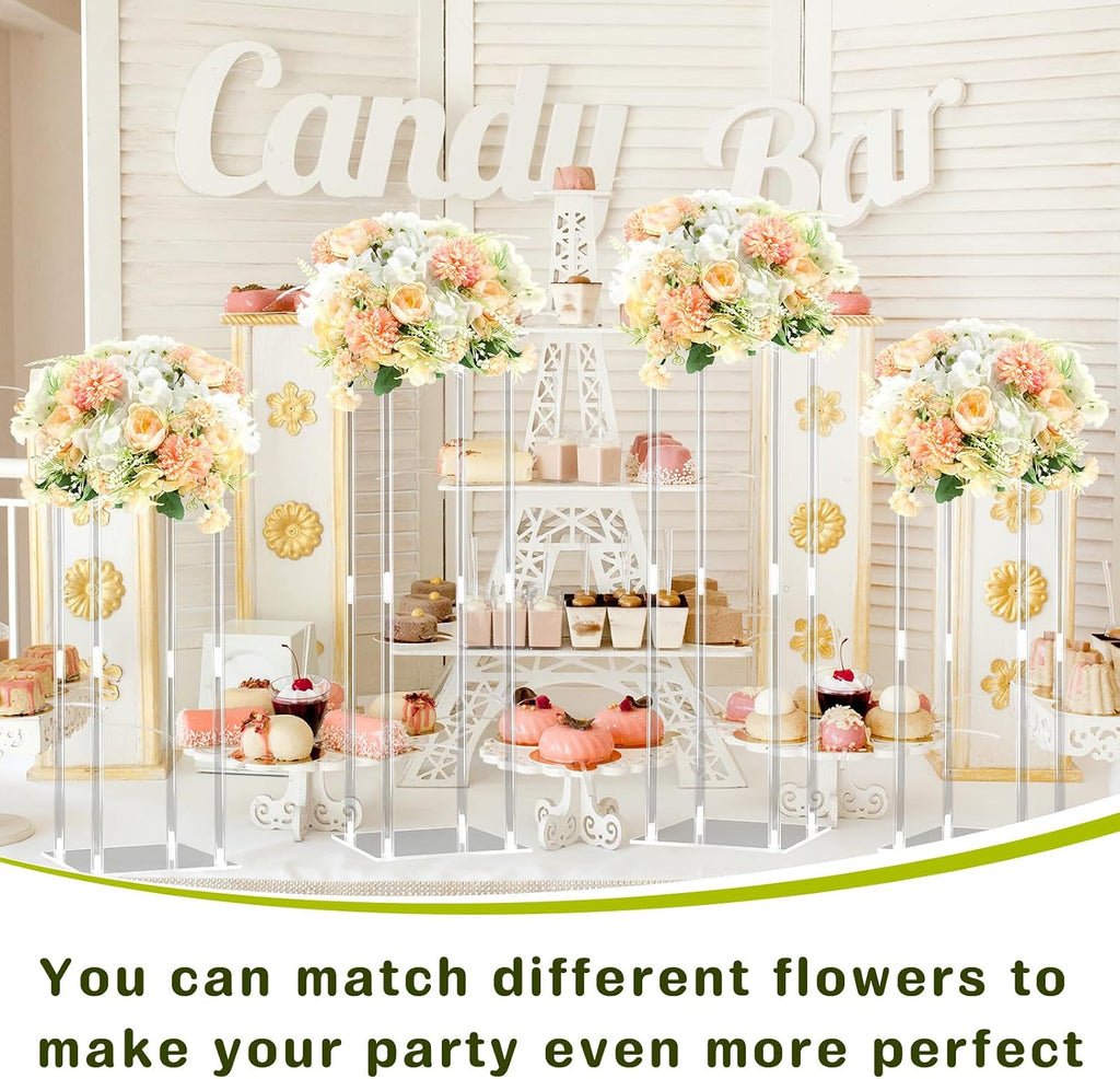 Geetery Tall Acrylic Wedding Flower Stand Centerpieces Clear Elegant Vase Column Stand with Artificial Hydrangea Flowers for Wedding Party Table Home Decorations(12 Pcs,20 Inch)