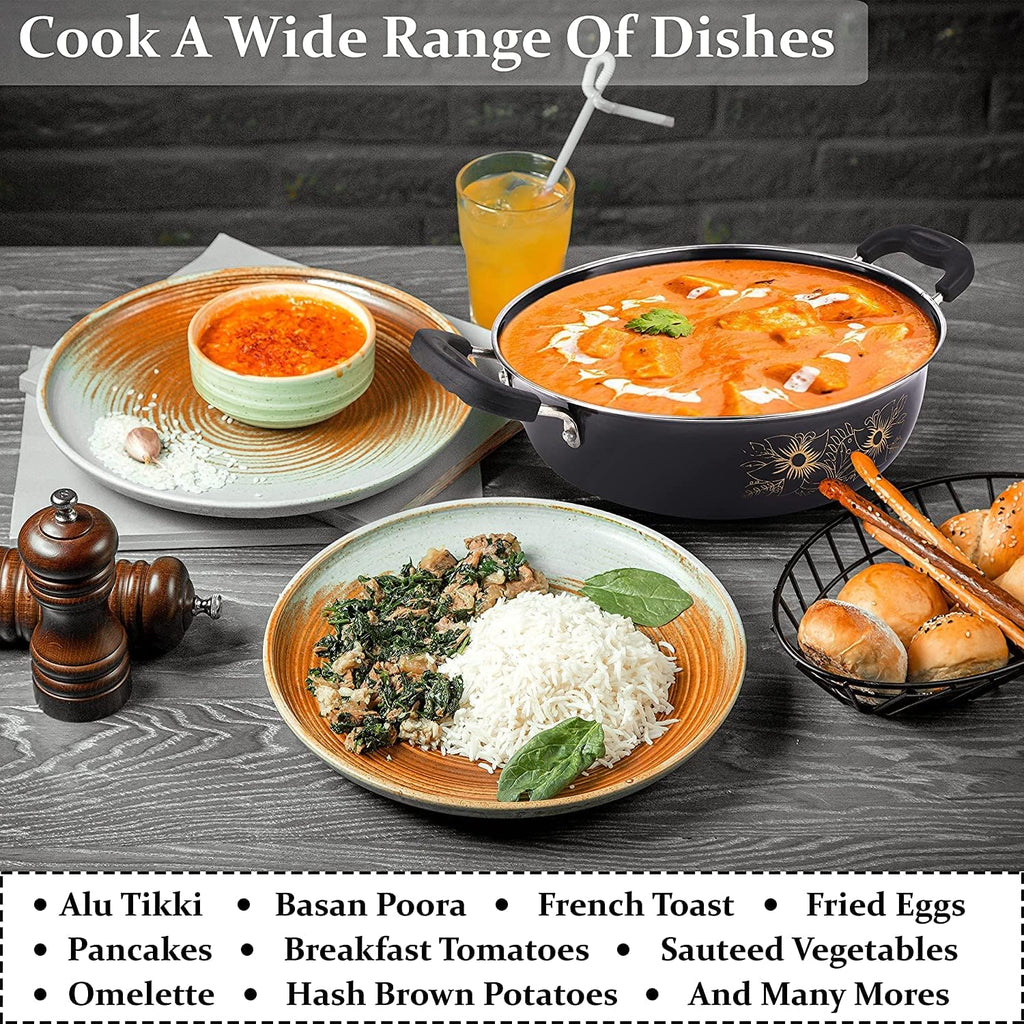 5 Piece Kitchen Accessories Set | Non Stick Induction Friendly Cookware | Kadai with Lid , Fry Pan , Tawa , Sauce & Tadka Pan | Ceramic Hard Anodized | Cast Iron Utensils