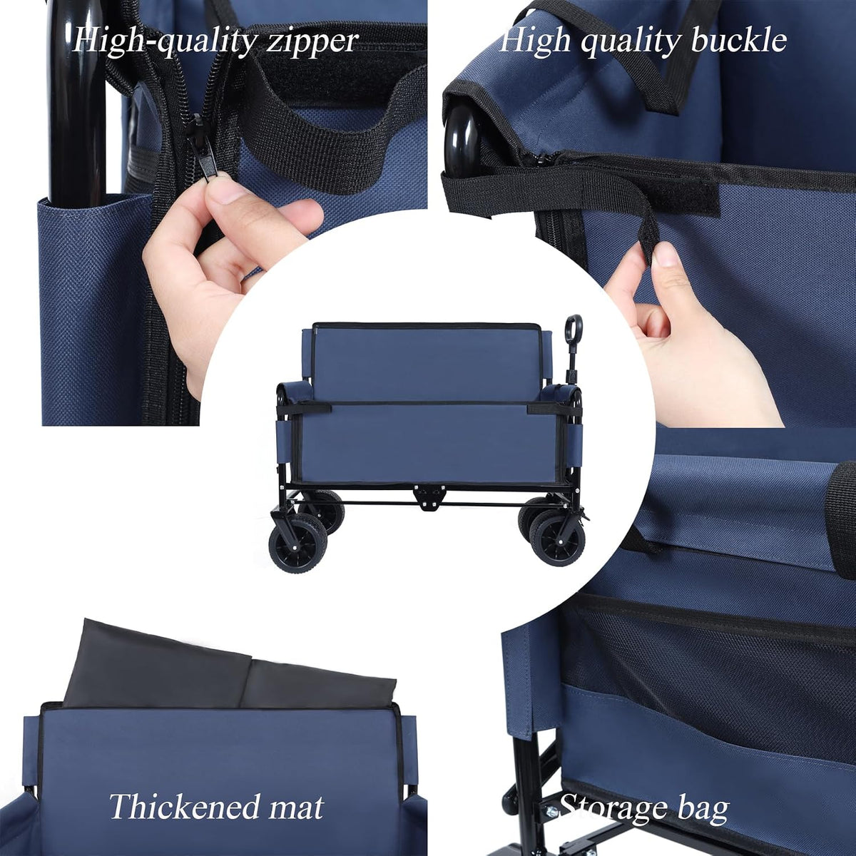 3-in-1 Convertible Folding Wagon Cart with Bench Seat & Storage - 500lbs Heavy-Duty Utility Wagon, 180L Capacity All-Terrain Wheels for Camping, Beach, Sports, Garden (Blue)