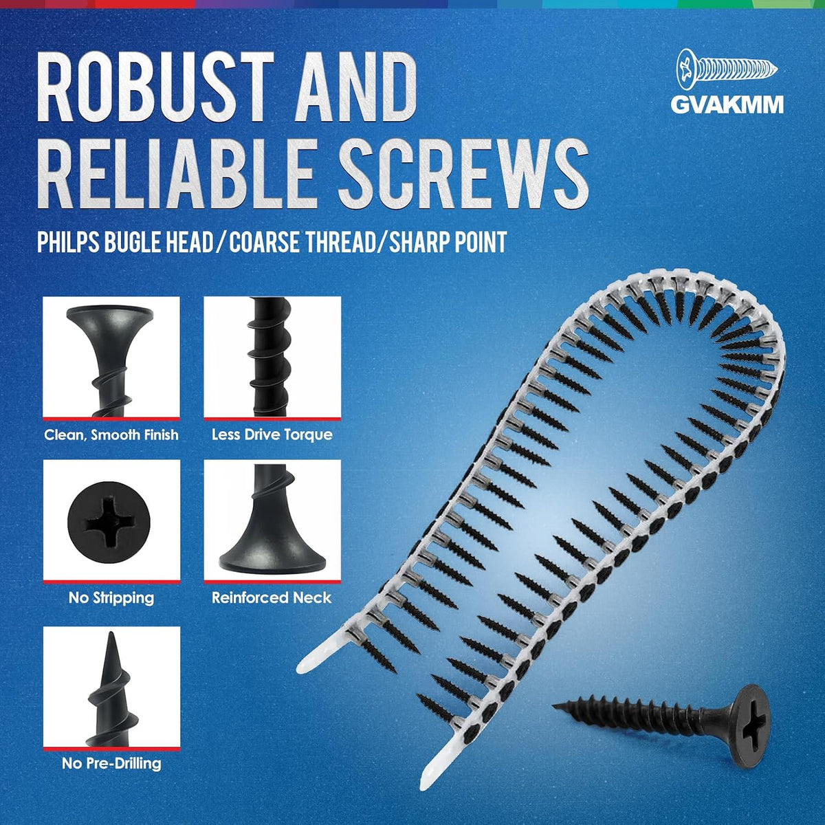 #6 × 1-5/8 inch Drywall to Wood Collated Screws – 6000 Count (6 Pack of 1000-Count Buckets), Black Coarse Thread Sheetrock Screws, Bulk Jobsite Supply