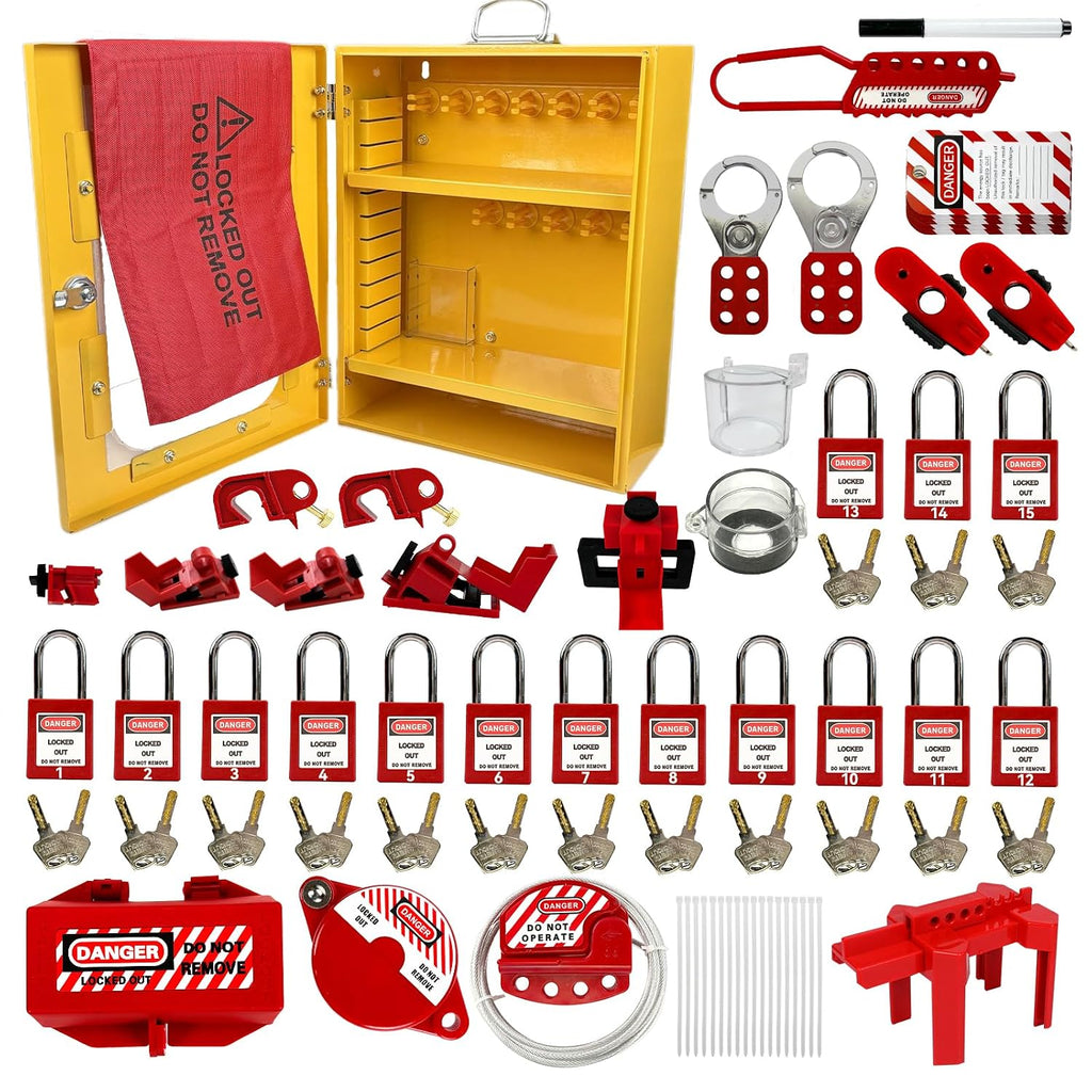 BULANGD Lockout Tagout Station Loto Kit 138 Pieces, Safety Padlocks, Lockout Hasp, Lock Out Tags, Circuit Breaker Lock, Cable Lock, Plug Lock Lockout Tagout Cabinet