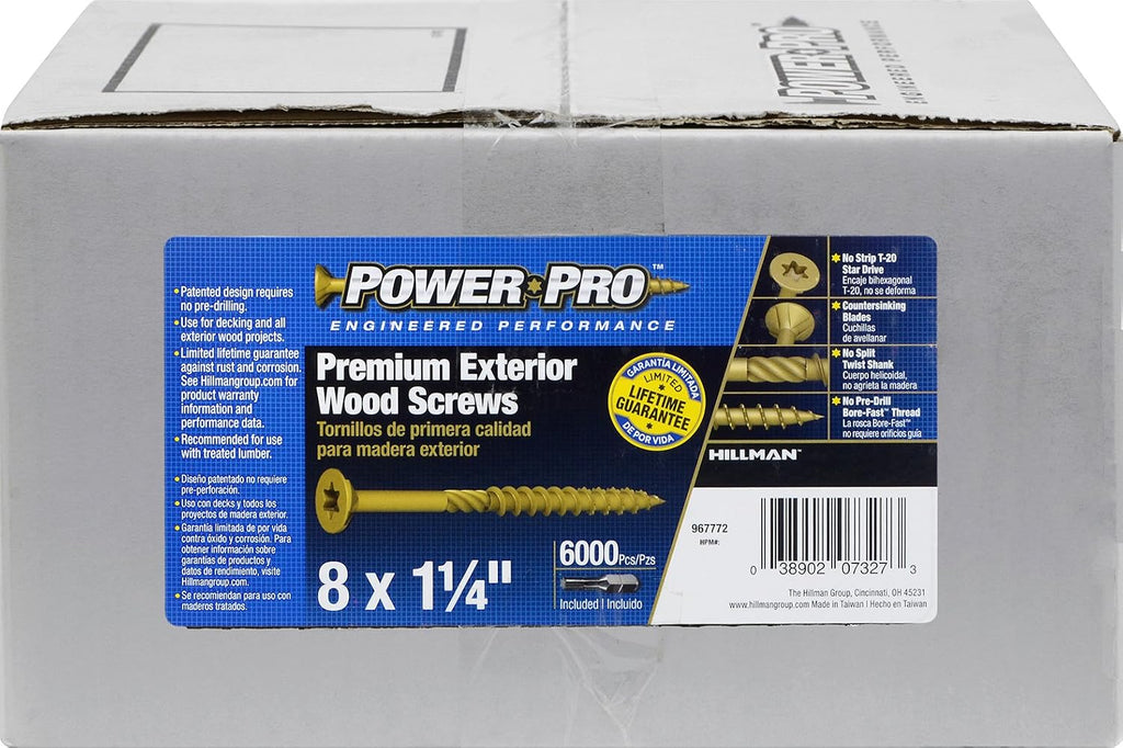 Power Pro Premium Exterior Wood Screws, #8 x 1-1/4'Inch All-Purpose Deck Screws for Outdoor Projects, T-25 Star Bit Included, Bronze, 6000 Pieces | 967772V4