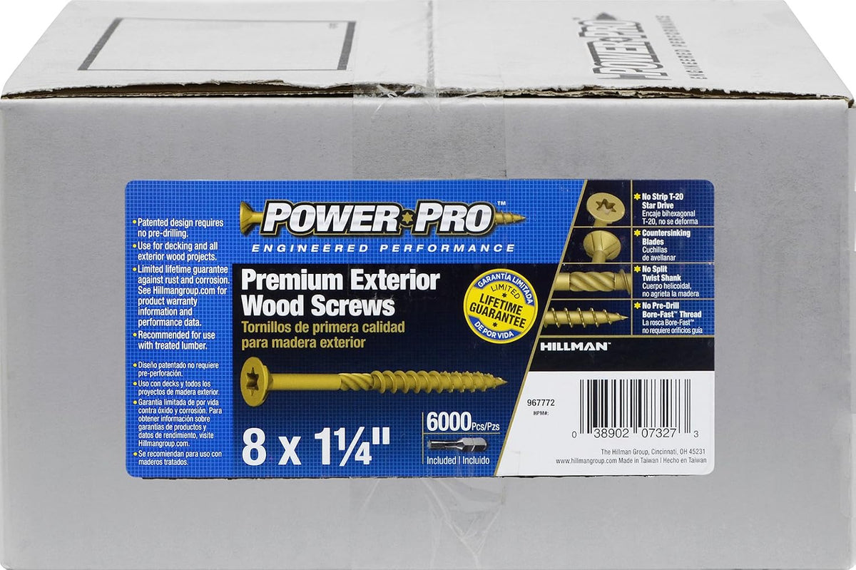 Power Pro Premium Exterior Wood Screws, #8 x 1-1/4'Inch All-Purpose Deck Screws for Outdoor Projects, T-25 Star Bit Included, Bronze, 6000 Pieces | 967772V4
