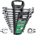SK Ratcheting Wrench Set, Combination Wrench Set, 13-Piece, SAE 1/4' to 1', 72-Tooth, Premium CR-V Construction, with Rack Organizer