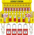 Lockout Tagout Station,Loto Kits, Includes 14 Key Different Padlocks with Numbers, 4 Lockout Hasps, 40 Lockout Tags, 20 Nylon Cable (Big Lock Station) Yellow