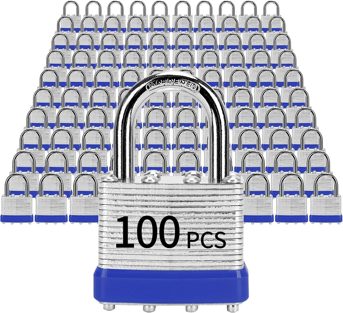 Padlocks with Same Key, LQYN 100 Pcs Laminated Keyed Padlock (1-9/16', 40mm), Keyed Alike Locks, Normal Shackle, for Storage Locker, Hasp Latch, Toolbox, Sheds