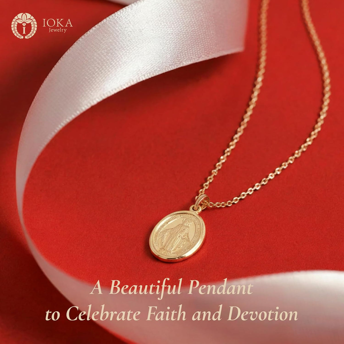 Ioka 14K Solid Yellow Gold Virgin Mary Miraculous Medal Pendant – Classic Catholic Religious Charm Jewelry for Men & Women