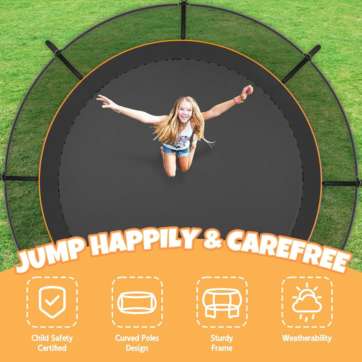 Kiivakii Trampoline 8FT 10FT 12FT 14FT 16FT, Outdoor Trampolines for Kids and Adults, Recreational Trampoline with Enclosure Net & Ladder, Round Trampolines ASTM Approved