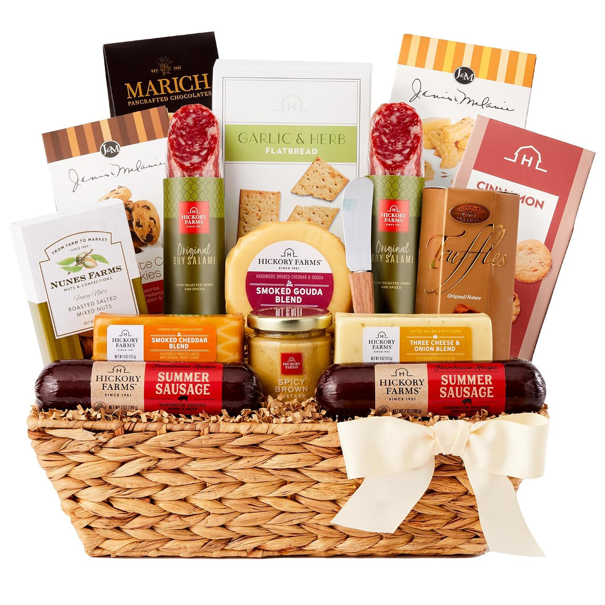 Hickory Farms Deluxe Meat and Cheese Gift Basket | Charcuterie Board Food | Summer Sausage | Salami | Father's Day | Mother's Day | Easter | Christmas | Holiday | Housewarming |Care Package