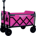 All-in-One Convertible Folding Wagon Cart with Bench Seat, 6' All-Terrain Wheels, Storage Compartment, Lightweight Utility Collapsible Wagon with Dog Tether for Camping, Beach, Grocery (Black+Gray)