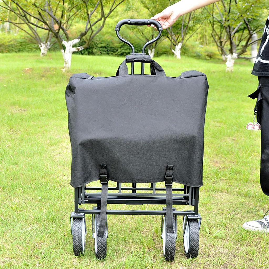 Collapsible Wagon Garden Cart,Folding Garden Carts,Beach Wagon Grocery Wagon All-Terrain Wagon Sports Beach Wagon Cart Rubber Wheel Universal Wheel Camping Cart with Folding Panels,(b) black