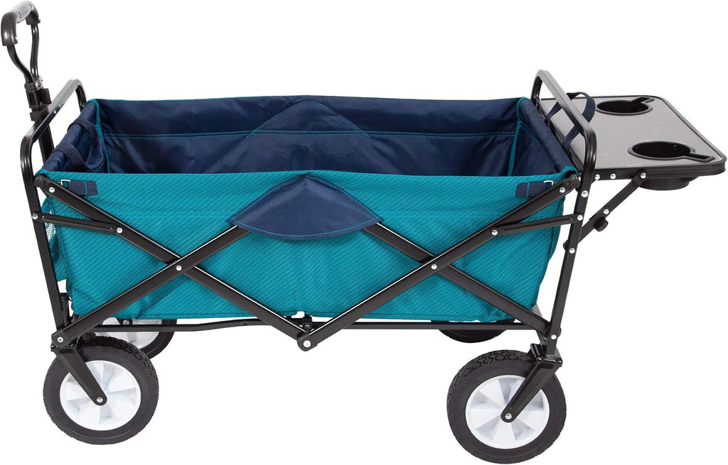 MacSports Heavy Duty Collapsible Outdoor Folding Utility Cart with Adjustable Rolling Wheels - All Terrain Sports & Beach Wagon with Side Table