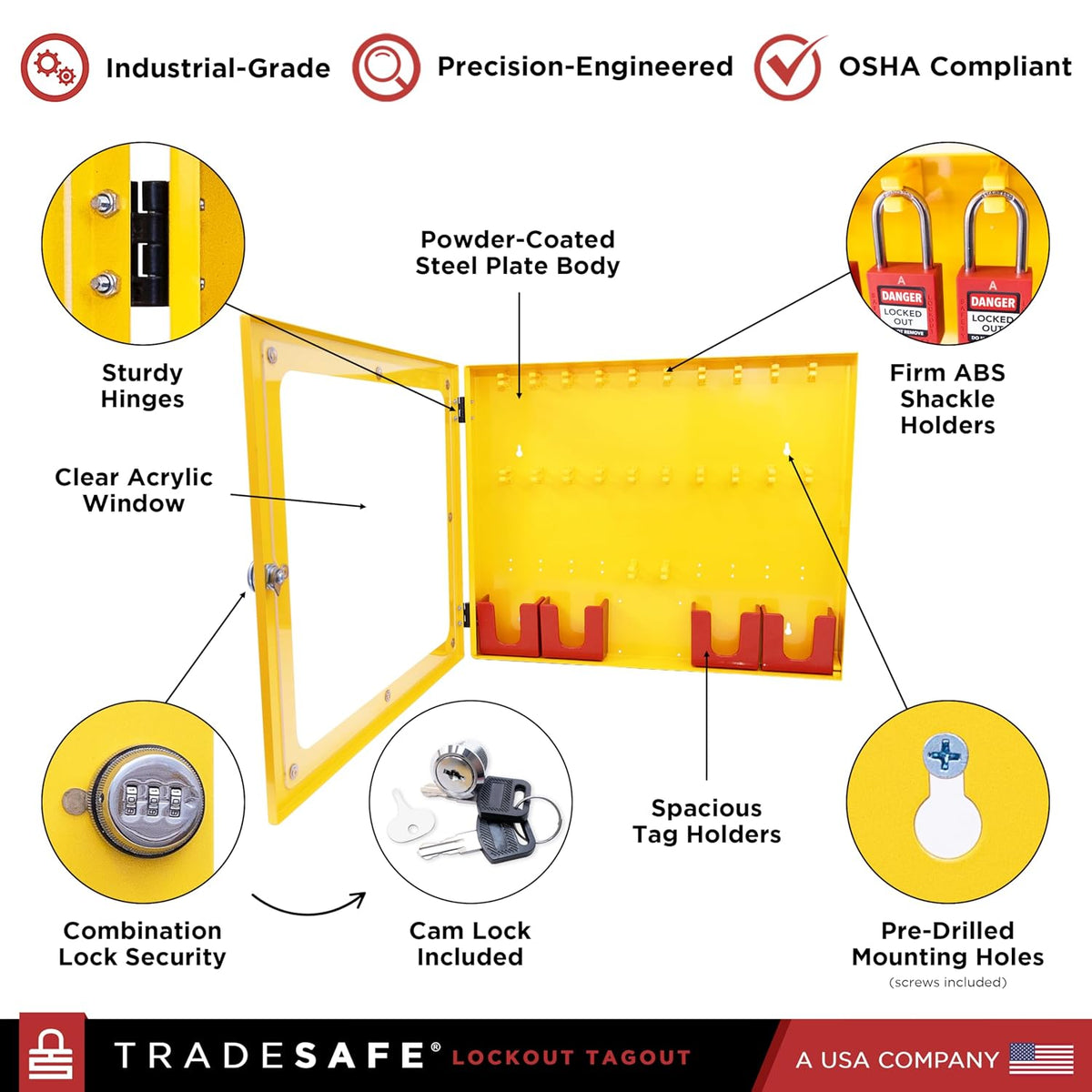 TRADESAFE Lockout Tagout Station with 20 Loto Locks Keyed Alike Unlimited, 6 Lockout Hasps, 60 Lock Out Tags, Lock Out Tag Out Kit Station, Lock Out Kit Cabinet 22-1/2 x 18 x 3 inches