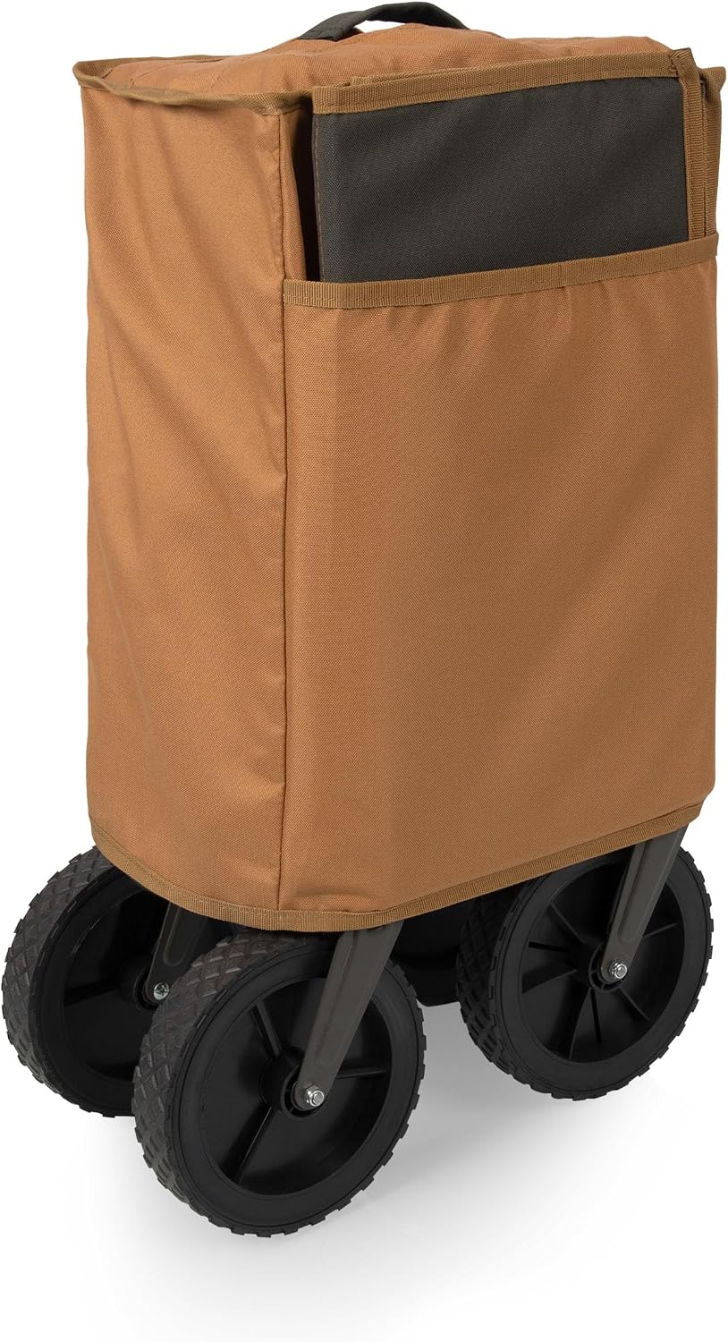 PICNIC TIME Wilderness Wagon Collapsible Folding Wagon, Outdoor Wagon Cart, Sport Utility Wagon, (Brown & Gray)