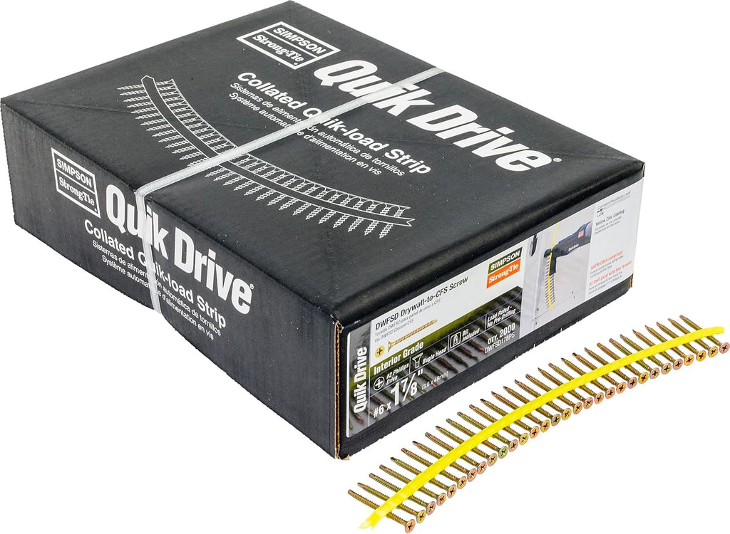 Simpson Strong-Tie DWFSD178PS DWFSD Drywall-to-CFS Screw (Collated) — #6 x 1-7/8 in. #2 Phillips, Yellow Zinc (2000-Qty)