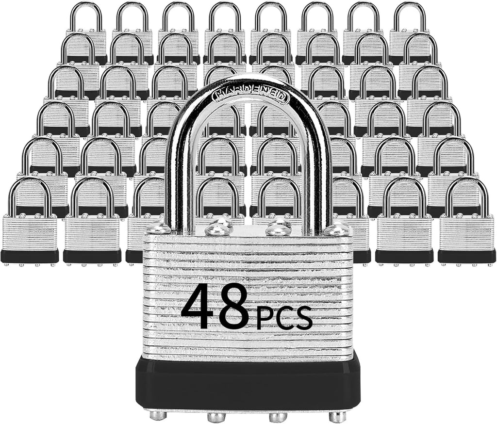 Padlocks with Same Key, LQYN 48 Pcs Laminated Keyed Padlock (1-9/16', 40mm), Keyed Alike Locks, Normal Shackle, for Storage Locker, Hasp Latch, Toolbox, Sheds