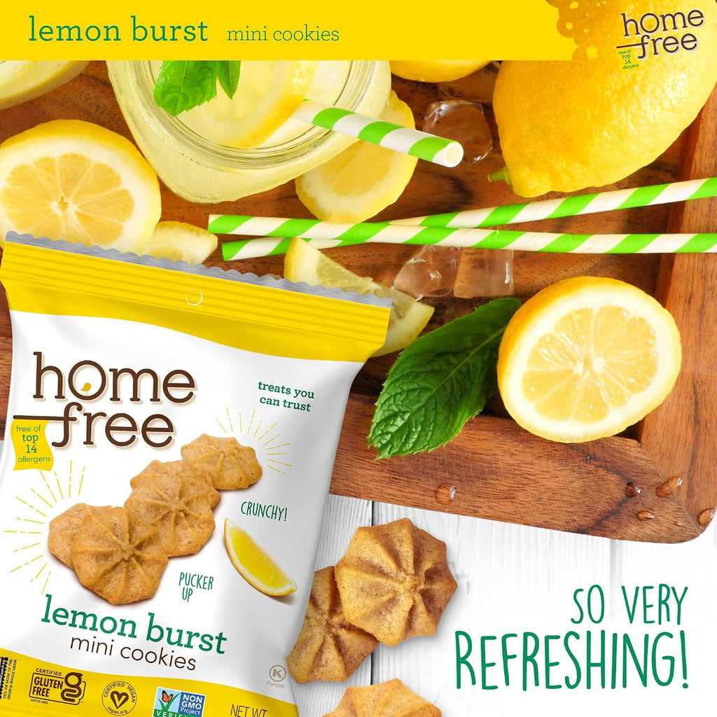 Homefree Treats You Can Trust Gluten Free Mini Cookies, Single Serve, Lemon Burst, 1.0 Ounce (Pack of 64)