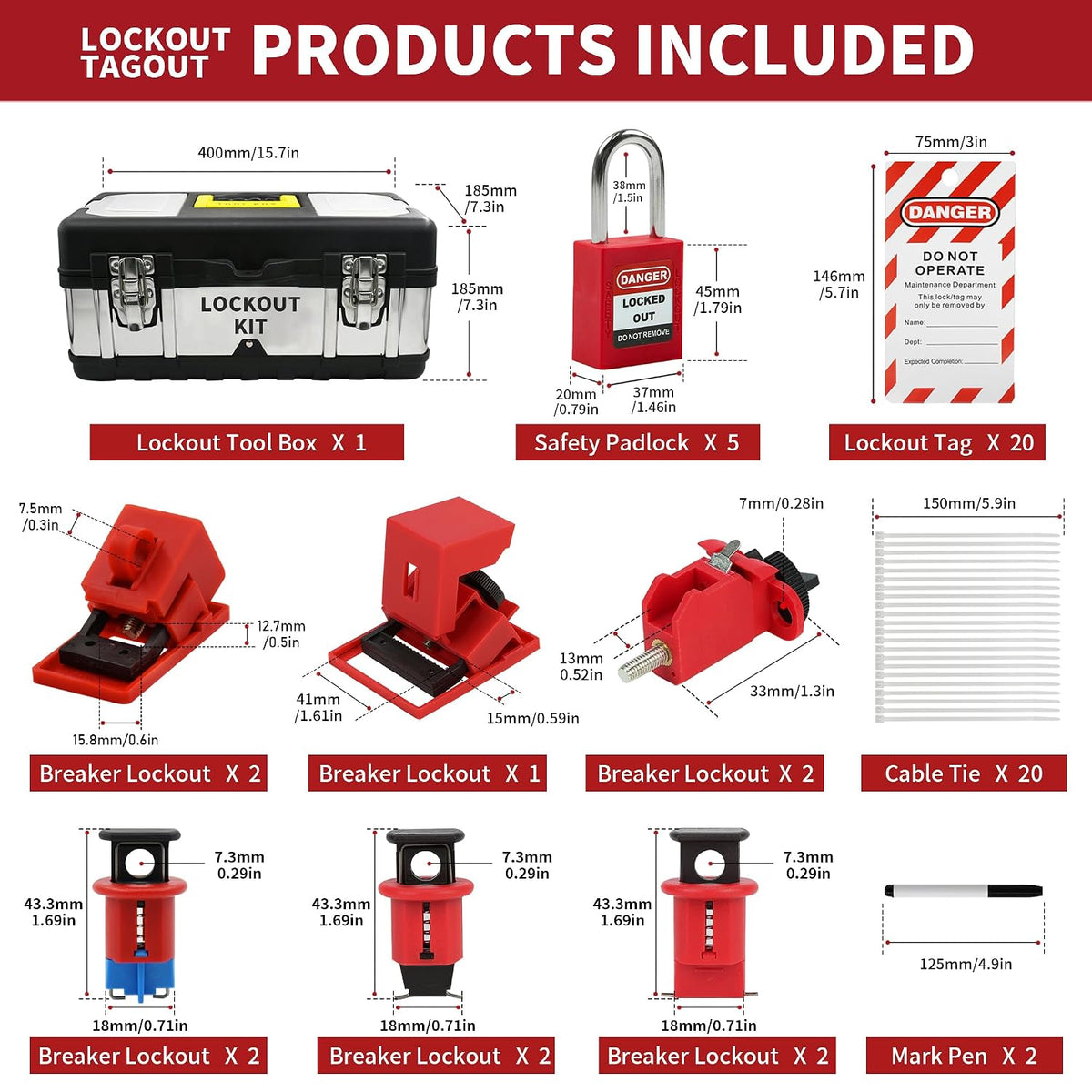 74 PCS Lockout Tagout Kit Electrical Loto Device,Lock Out Tag Out Station Clamp-On Universal Multi-Pole Circuit Breaker Locks,Hasps,Safety Padlocks,Loto Tags with Nylon Ties(Black Box)
