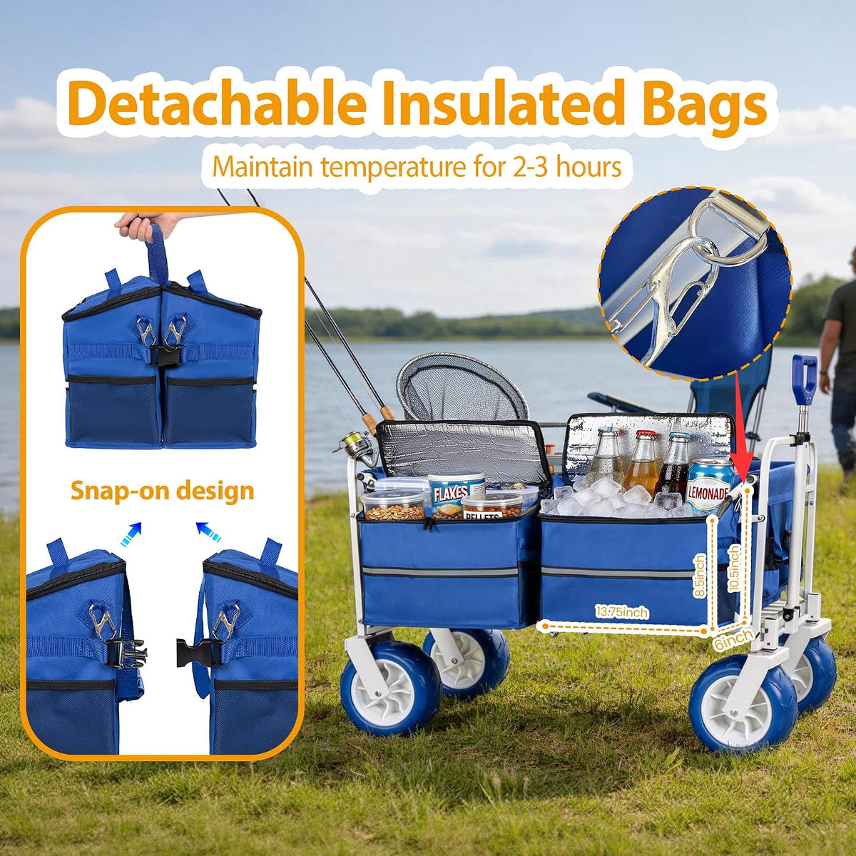ZeHuoGe Beach Wagon Cart, 500lbs Heavy Duty Collapsible Folding Wagon, Oversized 150L, 9' PVC All-Terrain Wheels, Adjustable Handle, for Beach, Camping, Garden & Outdoor Sports