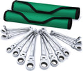 SK Flex-Head Ratcheting Wrench Set, Combination Wrench Set, 14-Piece, SAE 3/8' to 3/4', Metric 10 to 19mm, 72-Tooth, Premium CR-V Construction, with Rolling Pouch
