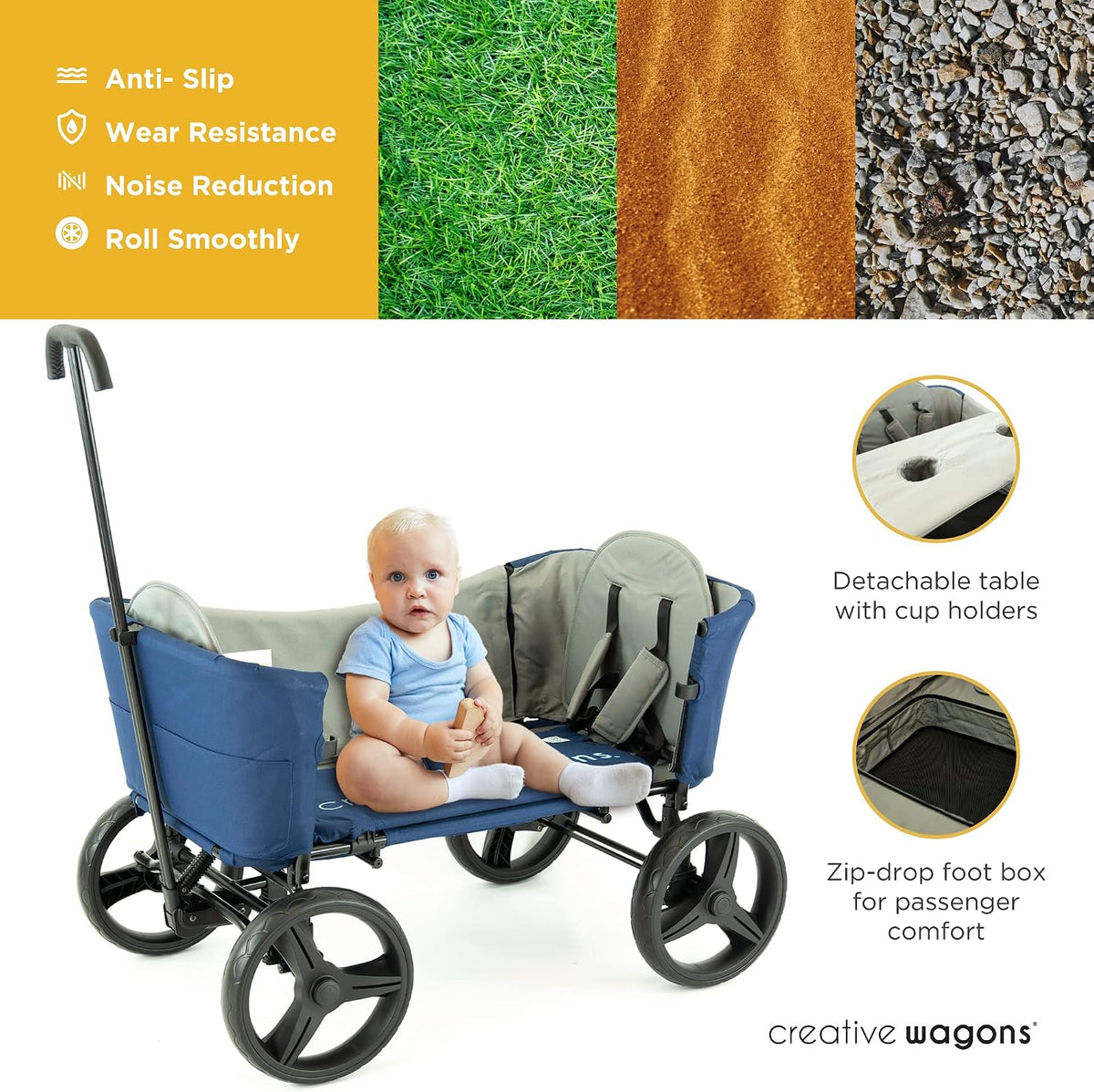 Creative Outdoor Wagon for Kids Push Pull Collapsible Stroller Wagon Buggy Transformable Bench Cart for Kids Cargo All Terrain, Removable Canopy