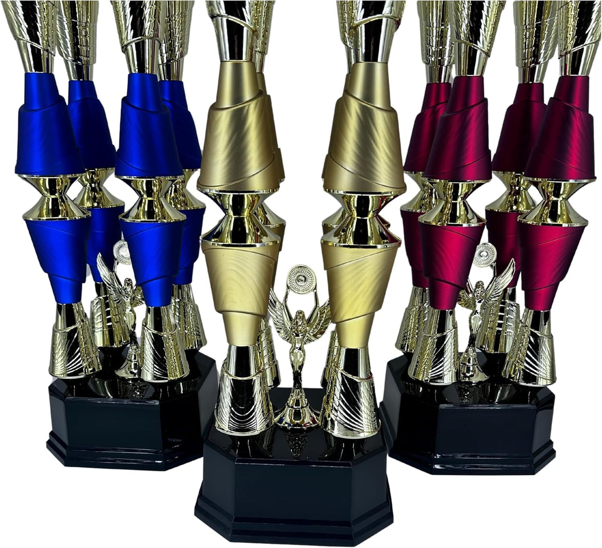 Express Medals Various Sport Giant 54 Inch Tall 19 Inch Wide 4 Post Column Gold Red or Blue Trophy Cup Award Includes Attached Plate with up to 5 Lines of Your Custom Engraved Text. Weighs 11 lbs.