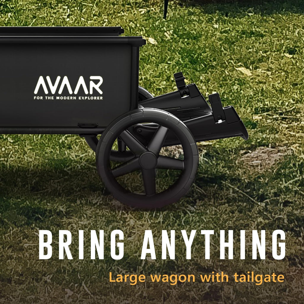Go Anywhere 400lbs Large Capacity Collapsible Wagon Cart,Folding Utility Heavy Duty,All Terrain Big Wheels for Garden Camping Sports Outdoor Shopping, Black
