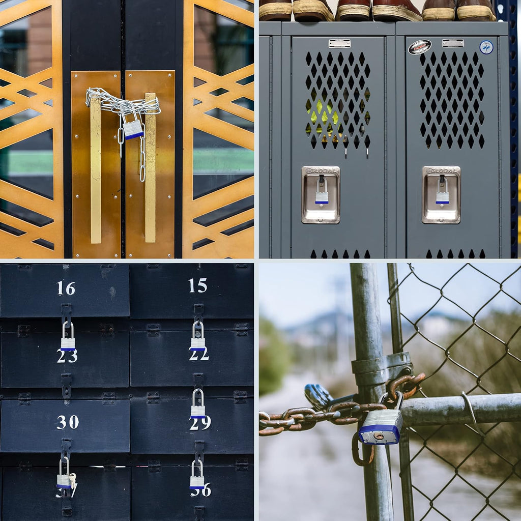Lock Outdoor Padlocks, Laminated keyed Padlock, 1-9/16 in Wide Body, Padlock Set with Keys, Long Shackle (60Pack)