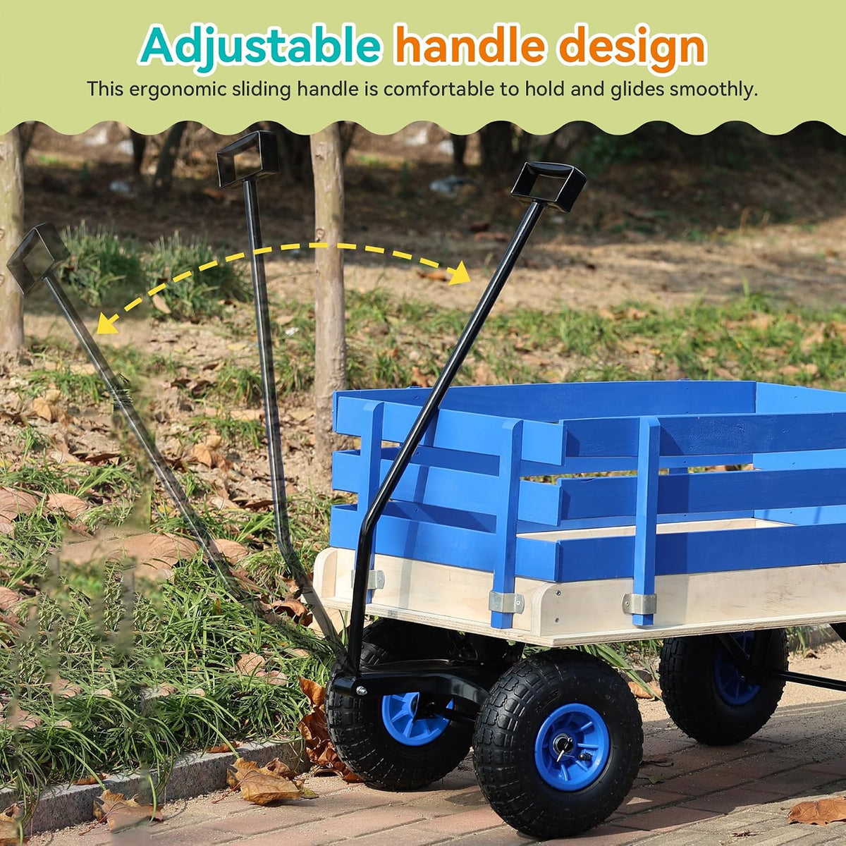 Garden Cart with Removable Side Panels, 176 lbs Capacity - Heavy-Duty Steel Yard Cart with Pneumatic Tires, Ideal for Gardening, Beach Use, and More (Blue-Black Handle)