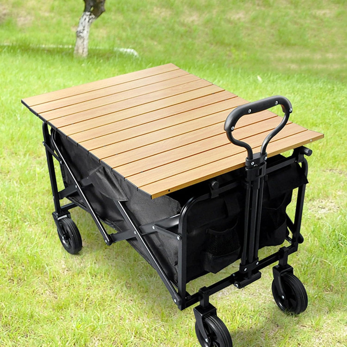 Collapsible Wagon Garden Cart,Folding Garden Carts,Beach Wagon Grocery Wagon All-Terrain Wagon Sports Beach Wagon Cart Rubber Wheel Universal Wheel Camping Cart with Folding Panels,Table board a