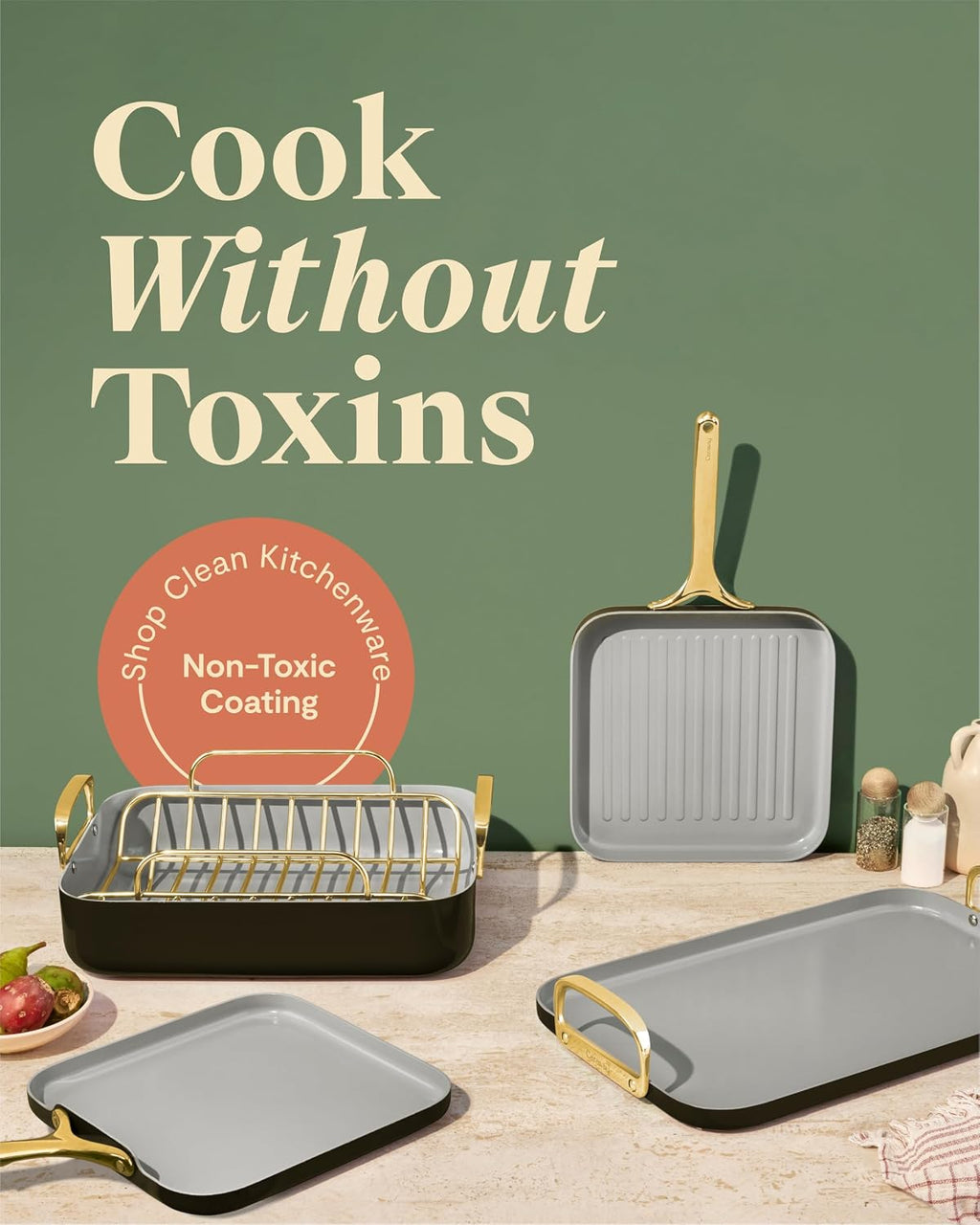 Caraway Square Cookware Set - Square Pans Set - Perfect for Griddling, Toasting, Searing, Roasting, and More - Non-Stick Ceramic Coated Pans - Non Toxic, PTFE & PFOA Free - Black