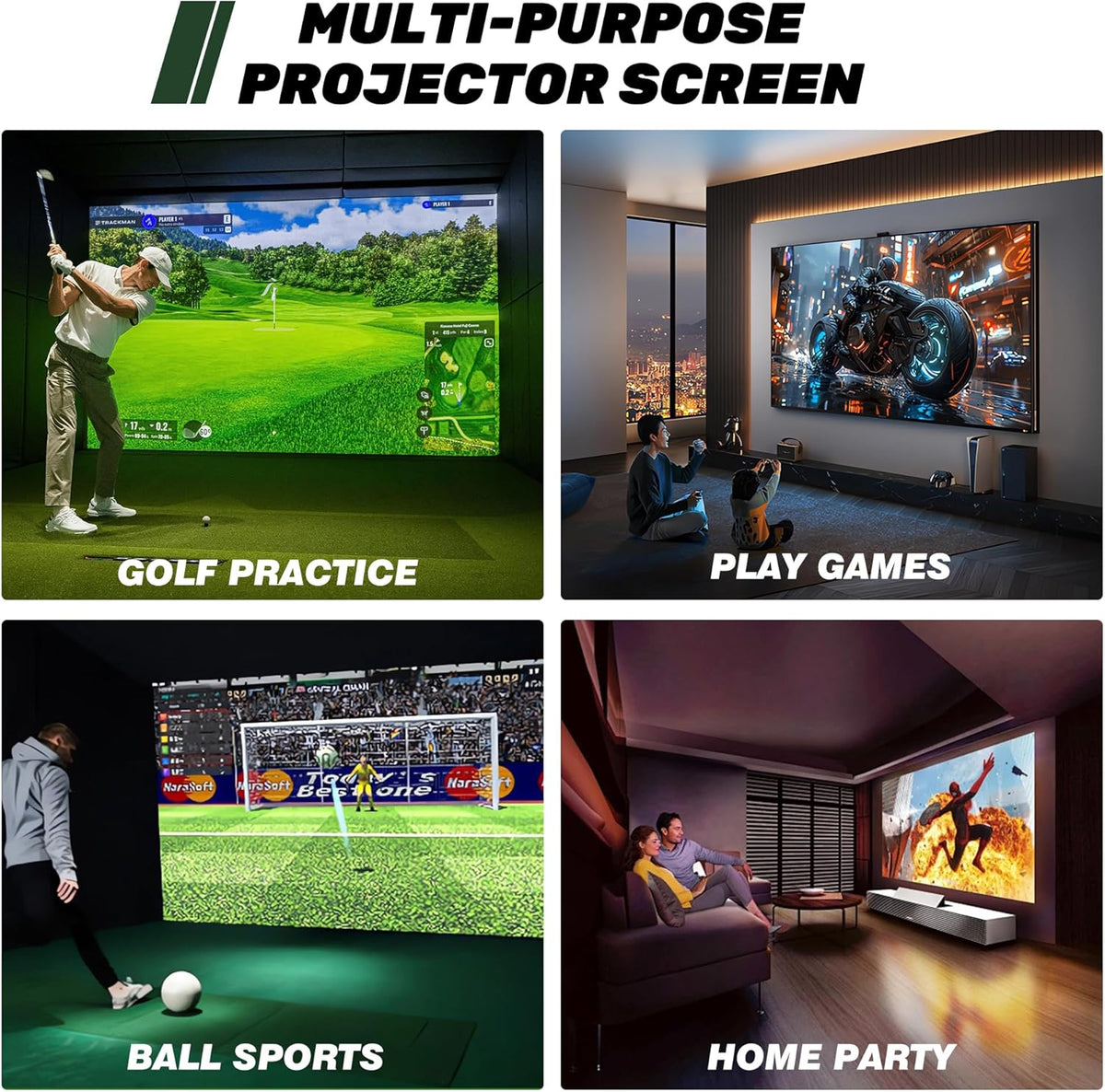 Golf Simulator Impact Screen, 3D Air Mesh Impact Screen for Golf Training Indoor/Outdoor, HD Projector Screen for Home Hitting Practice with Grommet Holes & Bungee Cords