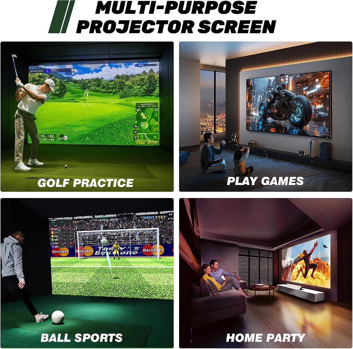 Golf Simulator Impact Screen, 3D Air Mesh Impact Screen for Golf Training Indoor/Outdoor, HD Projector Screen for Home Hitting Practice with Grommet Holes & Bungee Cords