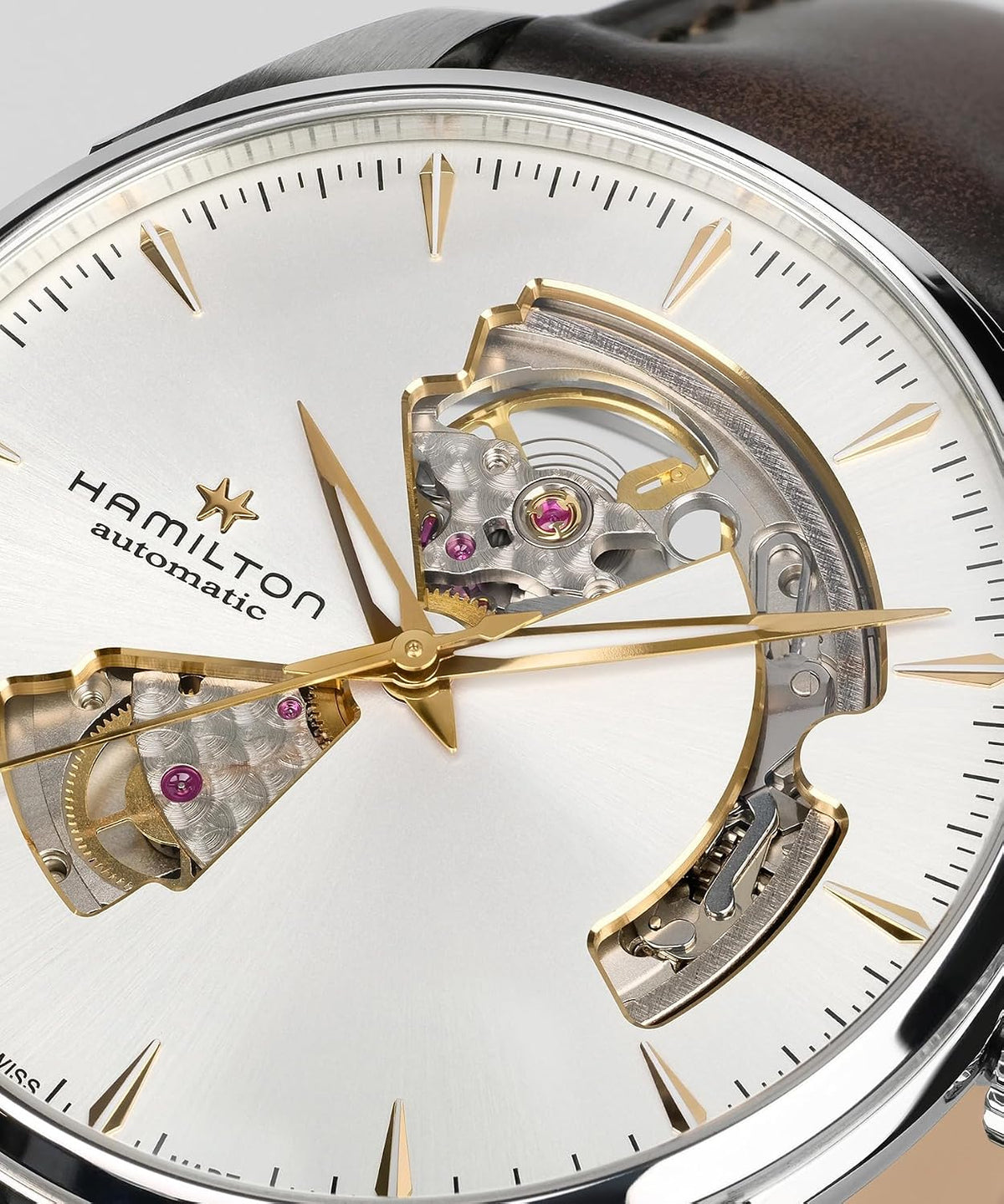 Hamilton Jazzmaster Performer Automatic Men's Watch, 40mm Stainless Steel Case, Swiss Made, Silver Dial Analog Wrist Watch, 50m Waterproof, Sapphire Crystal, 3-Hand Movement, Calf Leather Strap