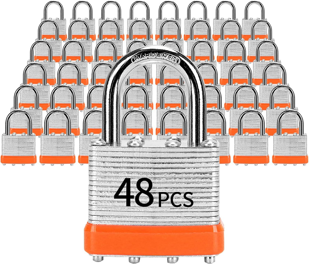 Padlocks with Same Key, LQYN 48 Pcs Laminated Keyed Padlock (1-9/16', 40mm), Keyed Alike Locks, Normal Shackle, for Storage Locker, Hasp Latch, Toolbox, Sheds