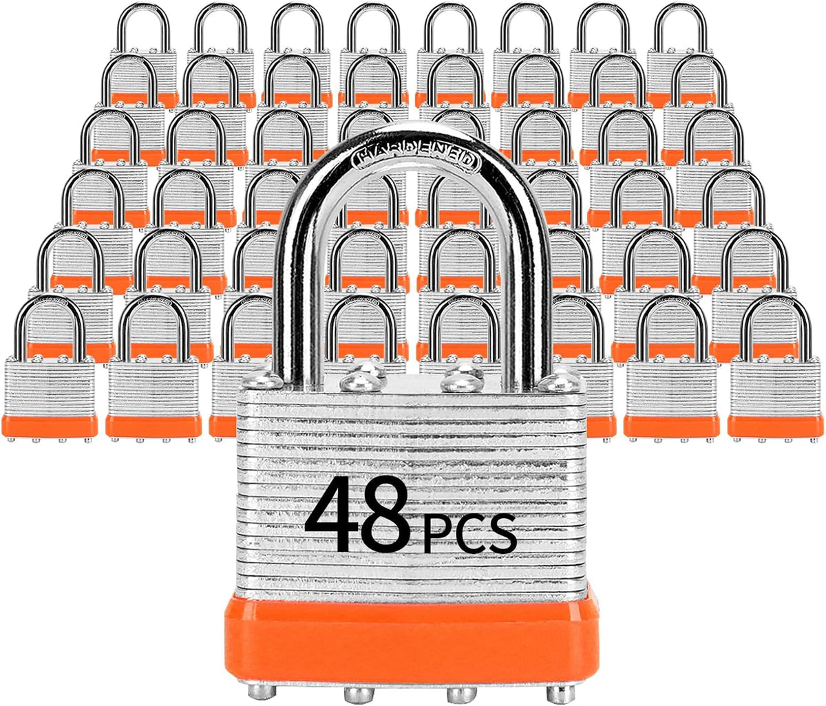 Padlocks with Same Key, LQYN 48 Pcs Laminated Keyed Padlock (1-9/16', 40mm), Keyed Alike Locks, Normal Shackle, for Storage Locker, Hasp Latch, Toolbox, Sheds
