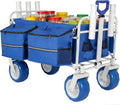 Beach Wagon Cart with Rod Holders & 9' All-Terrain Wheels, 500lbs Heavy Duty Collapsible Folding Utility Wagon with Cooler Storage Bags, Adjustable Handle for Beach Camping Fishing Outdoor Sports