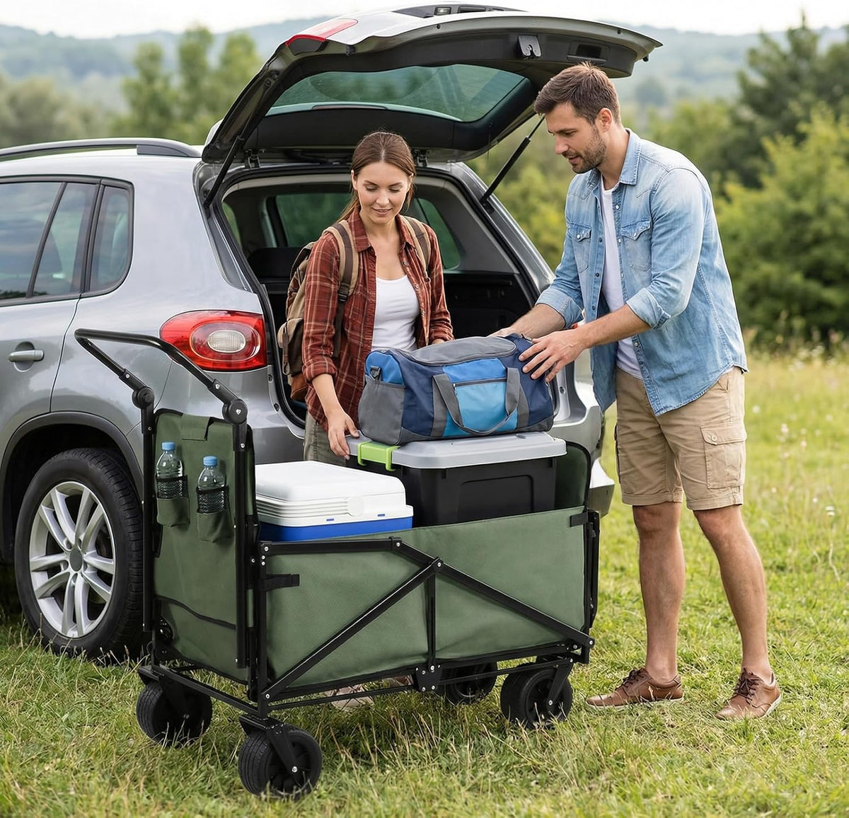 2 in 1 Heavy Duty Foldable Collapsible Wagon Cart 440LBS Capacity with All Terrain Wheels Multifunctional Utility Cart for Sports Garden and Camping