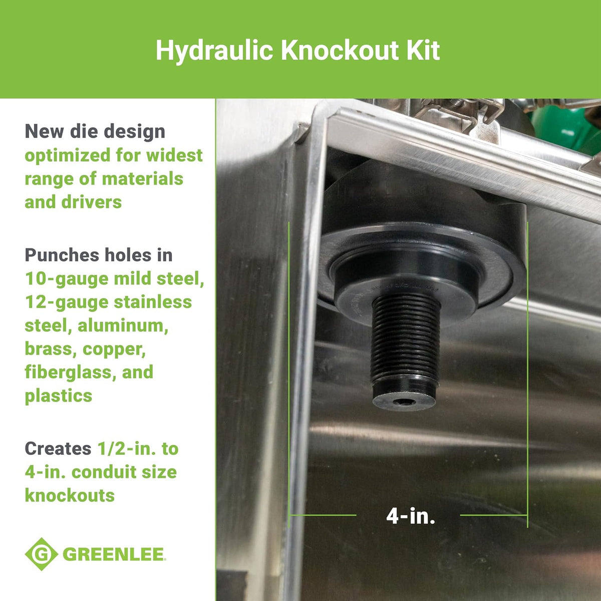 Greenlee 7310SB 11-Ton Hydraulic Knockout Punch Kit with Hand Pump, Ram, 1/2' to 4' Slug-Buster Punches, Dies, and Hydraulic Draw Studs, Electrical Conduit Hole Cutter Kit