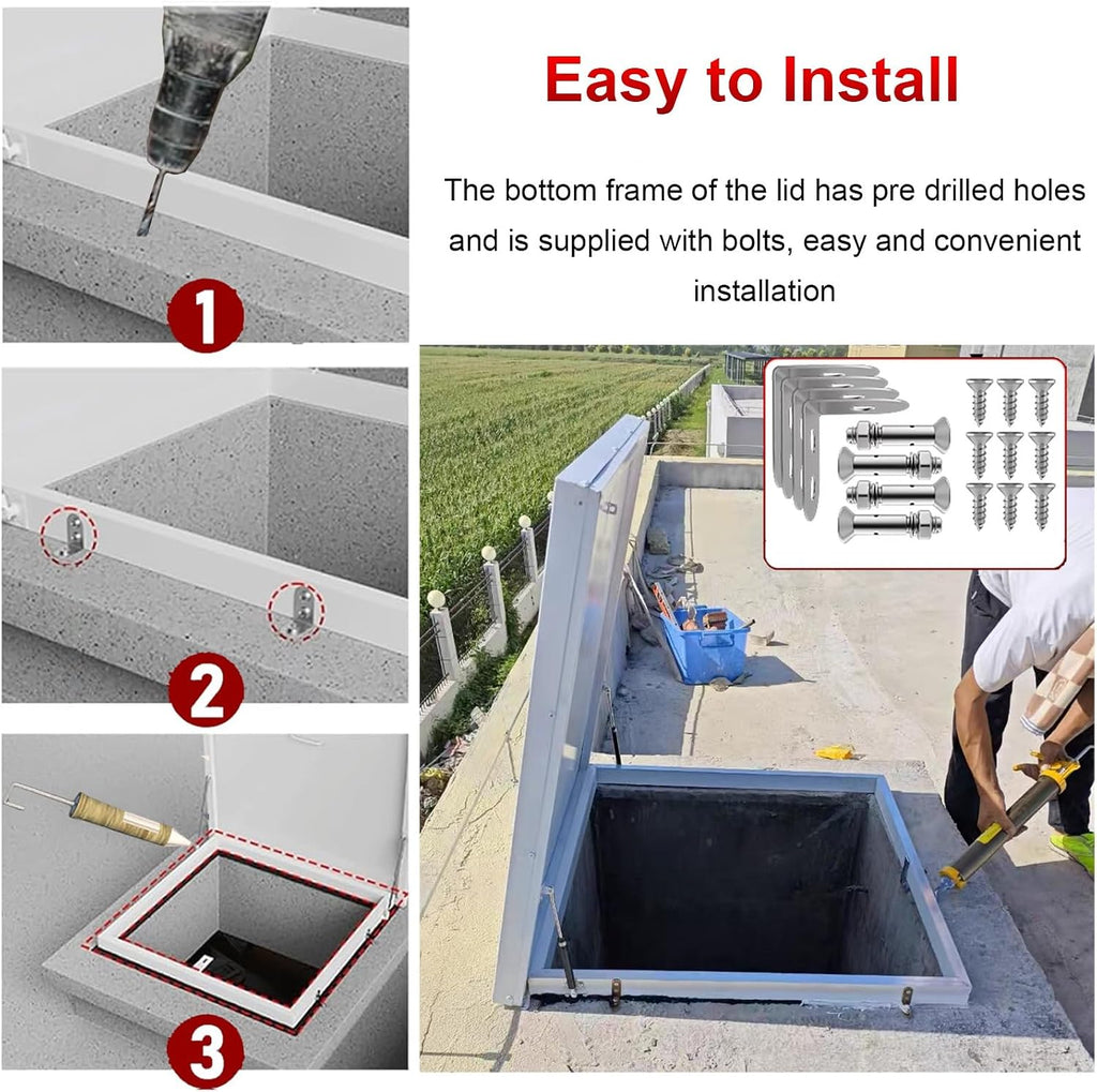 White Ceiling Hatch Lid with Hasp Latch & Gas Shock Strut, Large Building Roof Access Hatch Door, Heavy Duty Manhole/Cellars Exit Cover Plate for Repairs(Inner-L*W-19.7x37.4in/50x95cm)