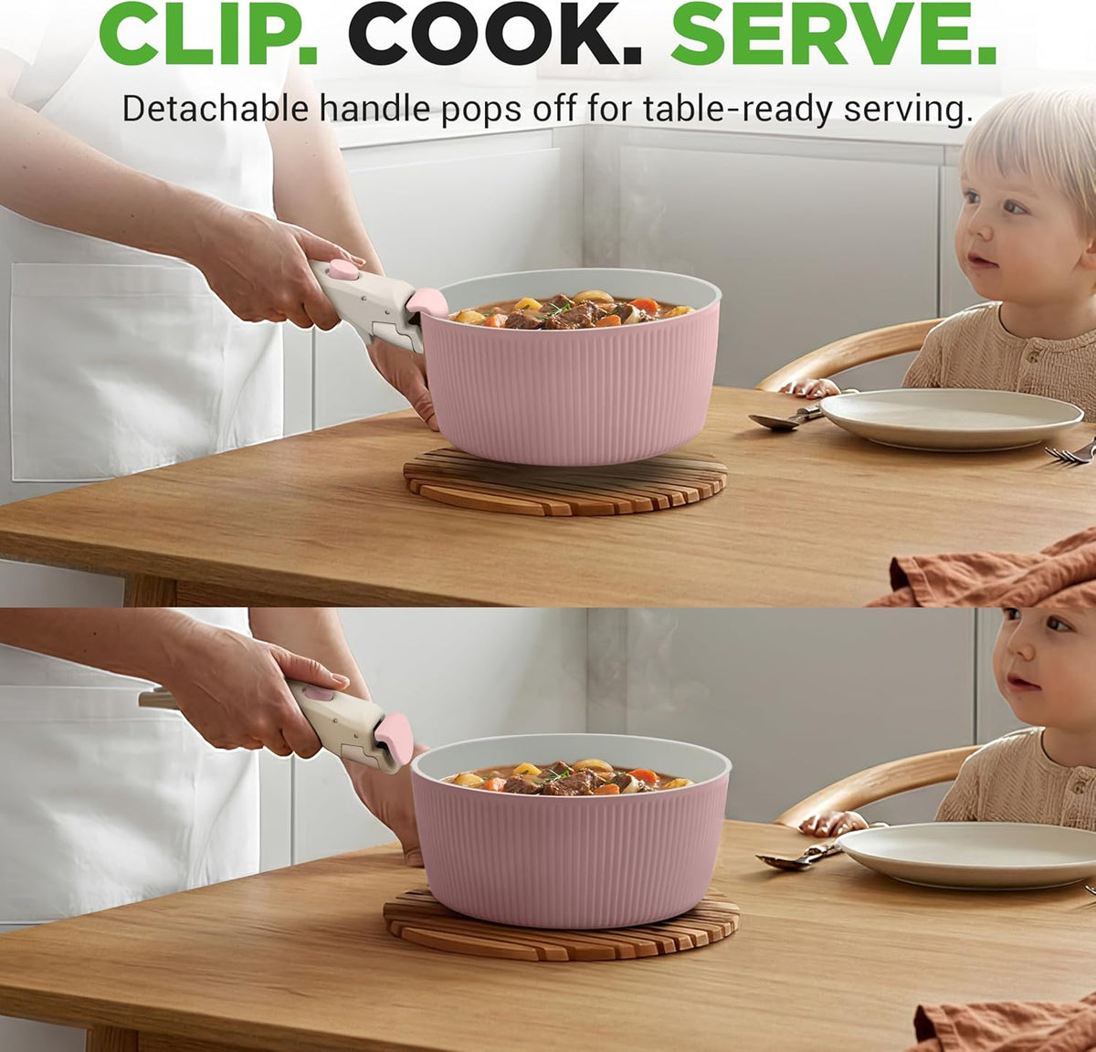 NutriChef 18-Piece Ceramic Cookware Set with Detachable Handles, Non Stick Pots and Pans, PTFE-Free Natural Ceramic Coating, Space-Saving Design, Oven & Stove Safe, Includes Utensils, Pink
